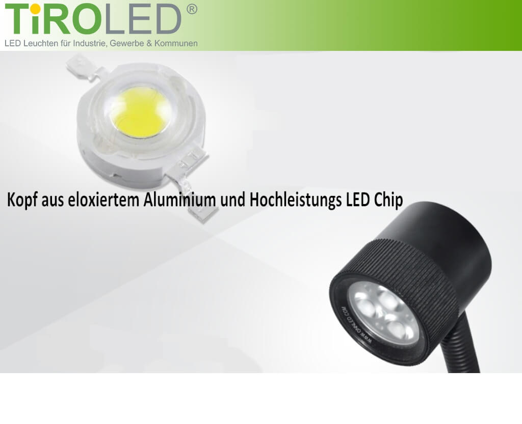 LED-Schwanenhalsleuchten: Leseleuchte-LED NOTE-LIGHT, 10-30V, Schwanenhals,  weisse LEDs mit 280lm, rote LEDs mit 50lm als Nachtlicht, IP66, L=548mm,  Alu/Stahl, Wandmontage